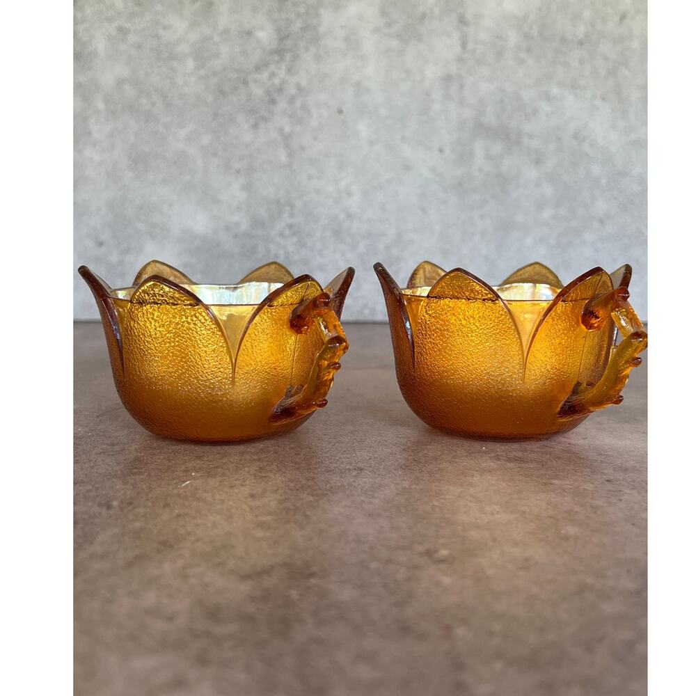 Westmoreland Carnival Glass Tulip Orange Peel Punch Cups Marigold x2 vintage